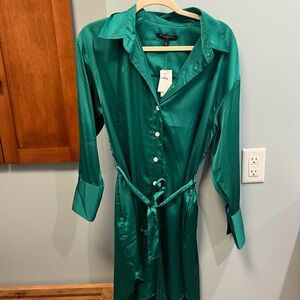 Banana Republic Teal Satin Long Sleeve Dress